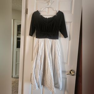 eShakti Black Top with White Polka Dot Midi Dress